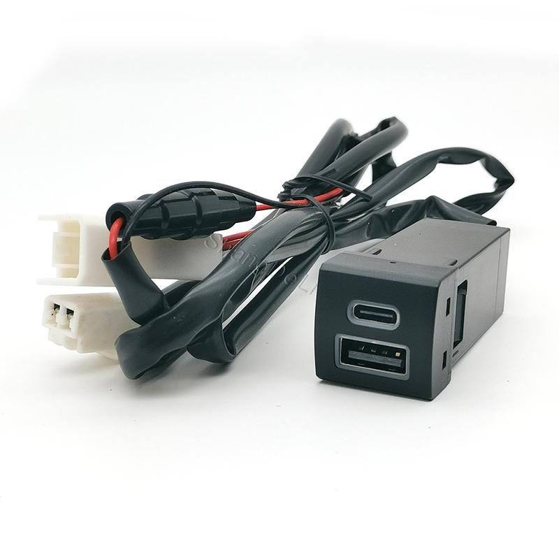 Dual Ports Car USB QC3.0 Type-C PD Phone Charger Socket For Toyota Highlander Land Cruiser Prado 150 Rav4 Camry Corolla 18-22