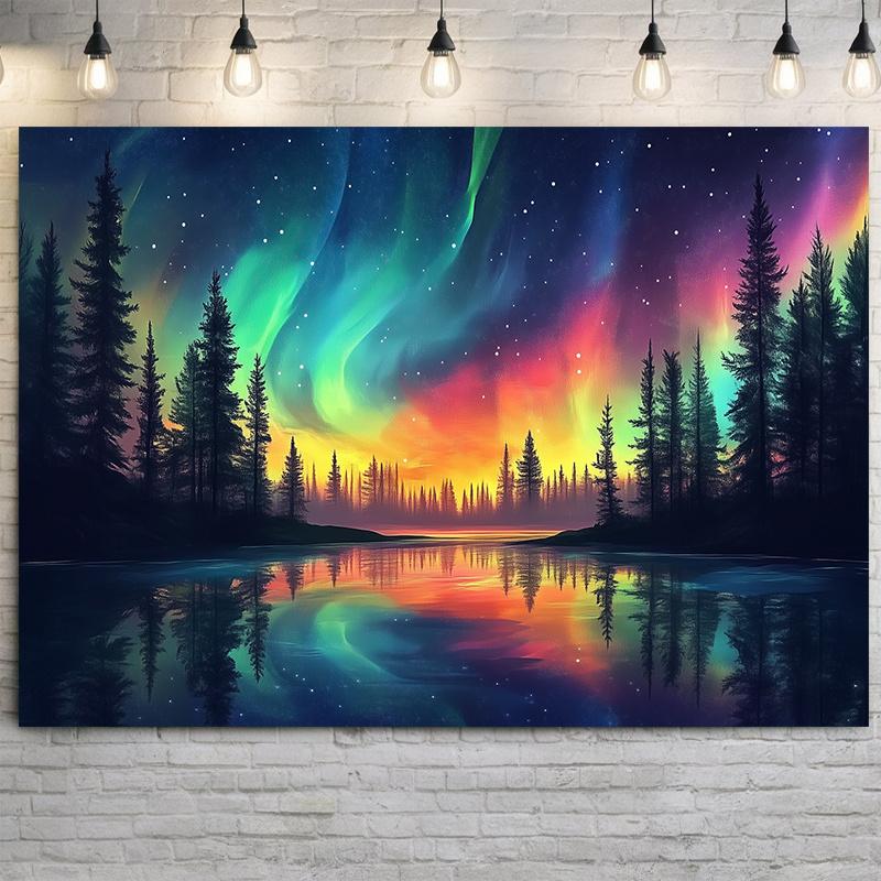 VIKAMA Aurora Forest Natural Tapestry  ScandinavianStyle Decorative Piece For The Living Room Bedroom Or Bedside