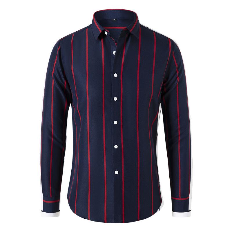 Men's Casual Slim Shirt Striped Long Sleeve Shirt Loose Large Size Shirt