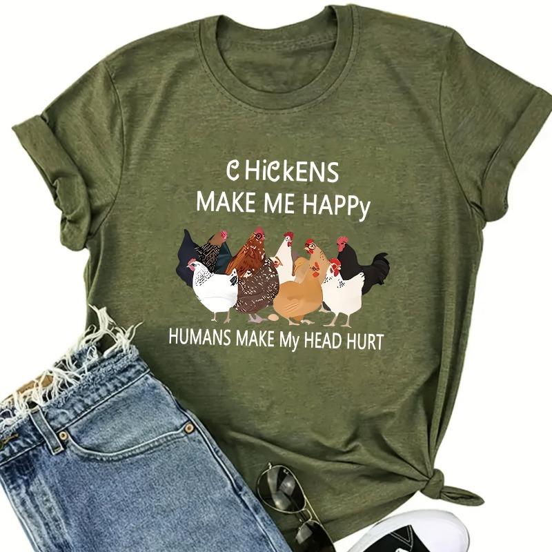 Teacher Gu s directed chicken themed printed combination round neck fashionable women s short sleeved shirt S