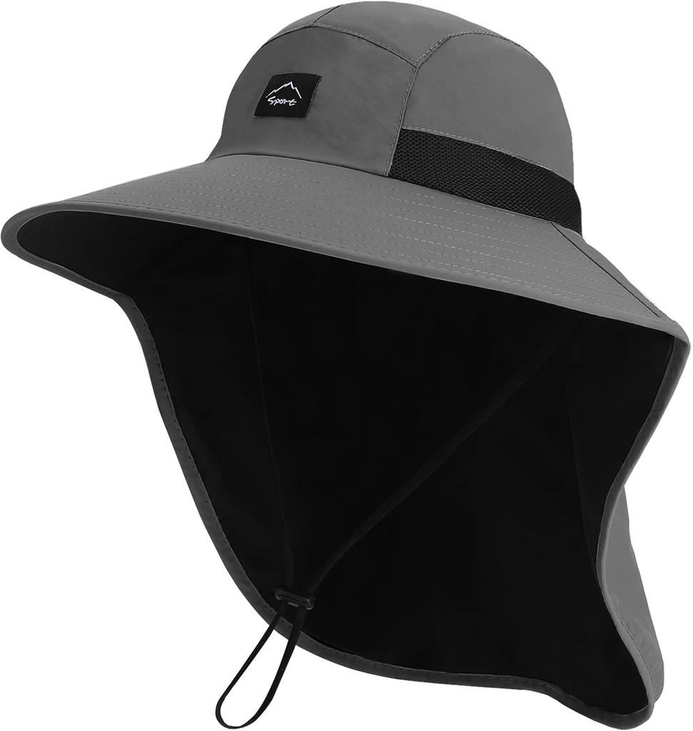 Outdoor Sun Hat UPF50+ Wide Brim Mesh Fishing Cap with Neck Flap for Men Women Beach Garden Safari
