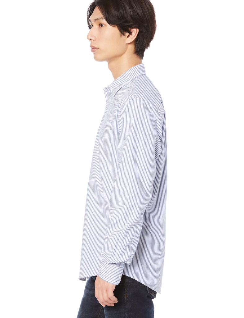 Amazon Essentials Men's Slim Fit Long Sleeve Poplin Shirt, Blue and White, Vertical Stripes, Size M