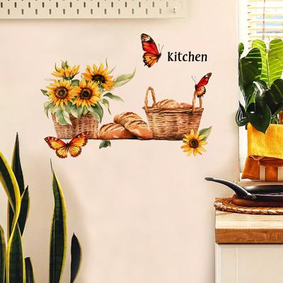 Country-style Sunflower Bread Butterfly Wall Stickers, Kitchen Wall Decoration Stickers
