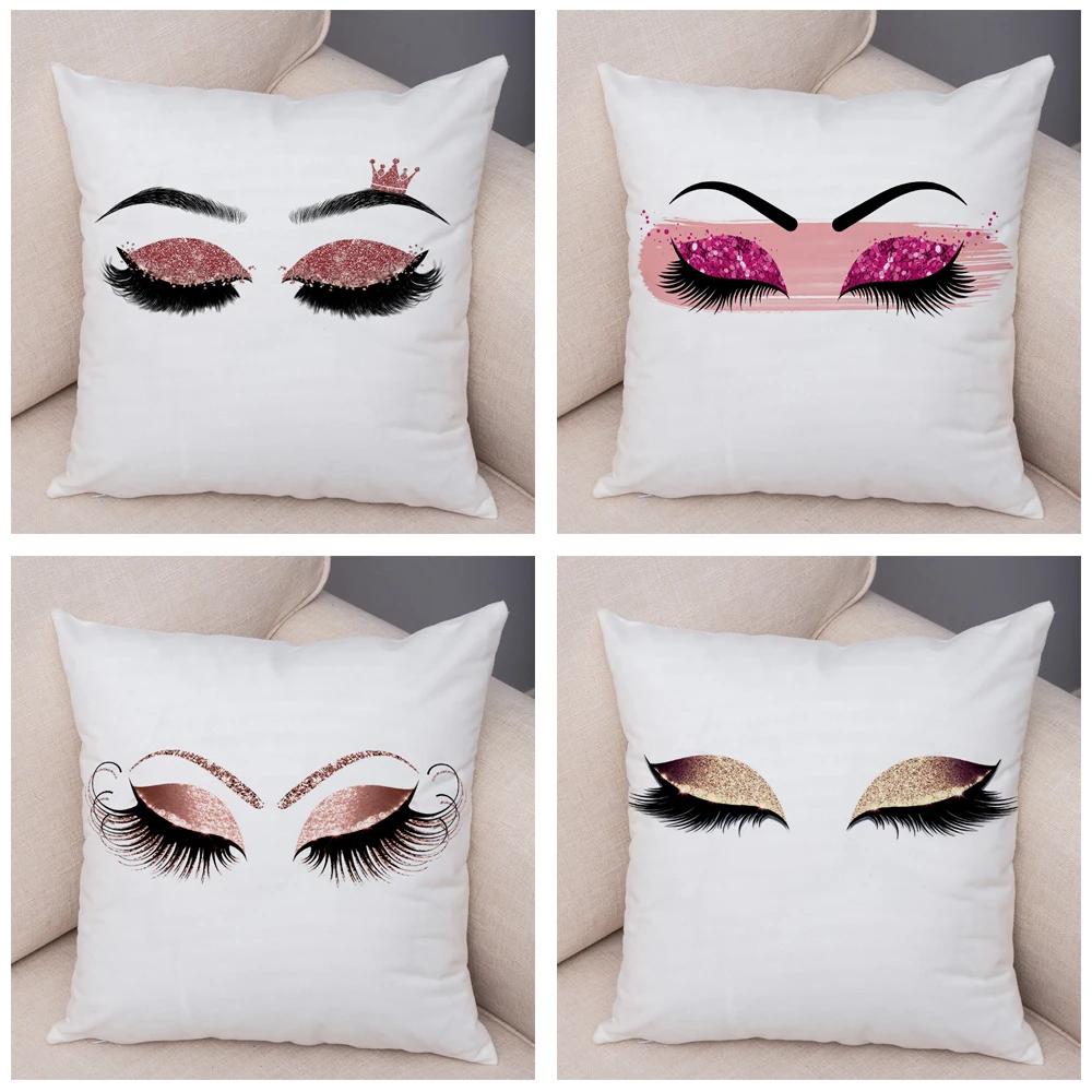 Creative Homewares Unisex Home Decor Sexy Women Eyelash Pillow Cover Sofa Car Cartoon Eyes Print Cushion Cover Pillow Cover Funda De Almohada