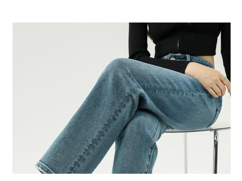 Women's High Waist Slimming Blue Nine-Point Cigarette Jeans - Narrow Leg, Petite Fit, Autumn Collection 9356