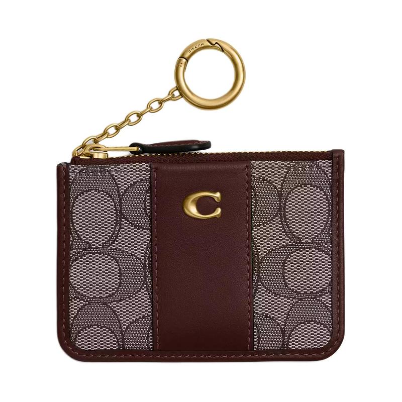 COACH EssentialSignature 11 Signature Gold Hardware Jacquard Fabric and Calfskin Card Holder Mini Women’s Brown brown золотой