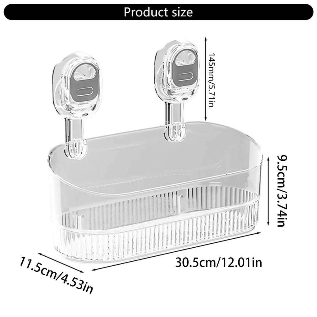 Powerful Suction Cup Bathroom Storage Box Transparent Clear Hanging Shower Shelf Strong Load-Bearing Cosmetics Rack
