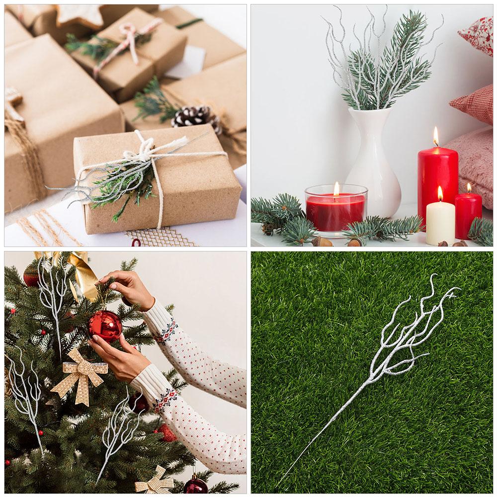 20 Pcs Artificial Plant Withered Vine Christmas Tree Branch Glitter Curly Branches Decor for Vase Xmas Stems Decorations Plants