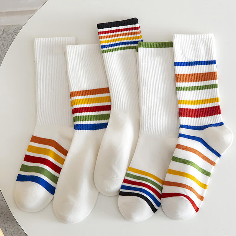

5 Pairs of Women s Rainbow Line Banded Long Socks 5 pairs (random colors)