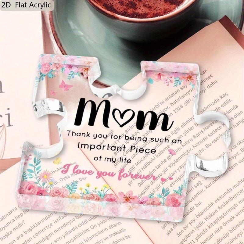 

Mother S Day Acrylic Puzzle-Shaped Keepsake with Floral & Butterfly Design - Thank You for Being Such An Important Piece of My Life Message, Pink 10*9cm