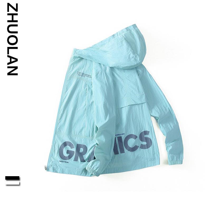 

2021 Summer Plus Size Men s Sun Protection Jacket: Loose, Breathable, Trendy Outdoor Wear 2XL небесно-голубой