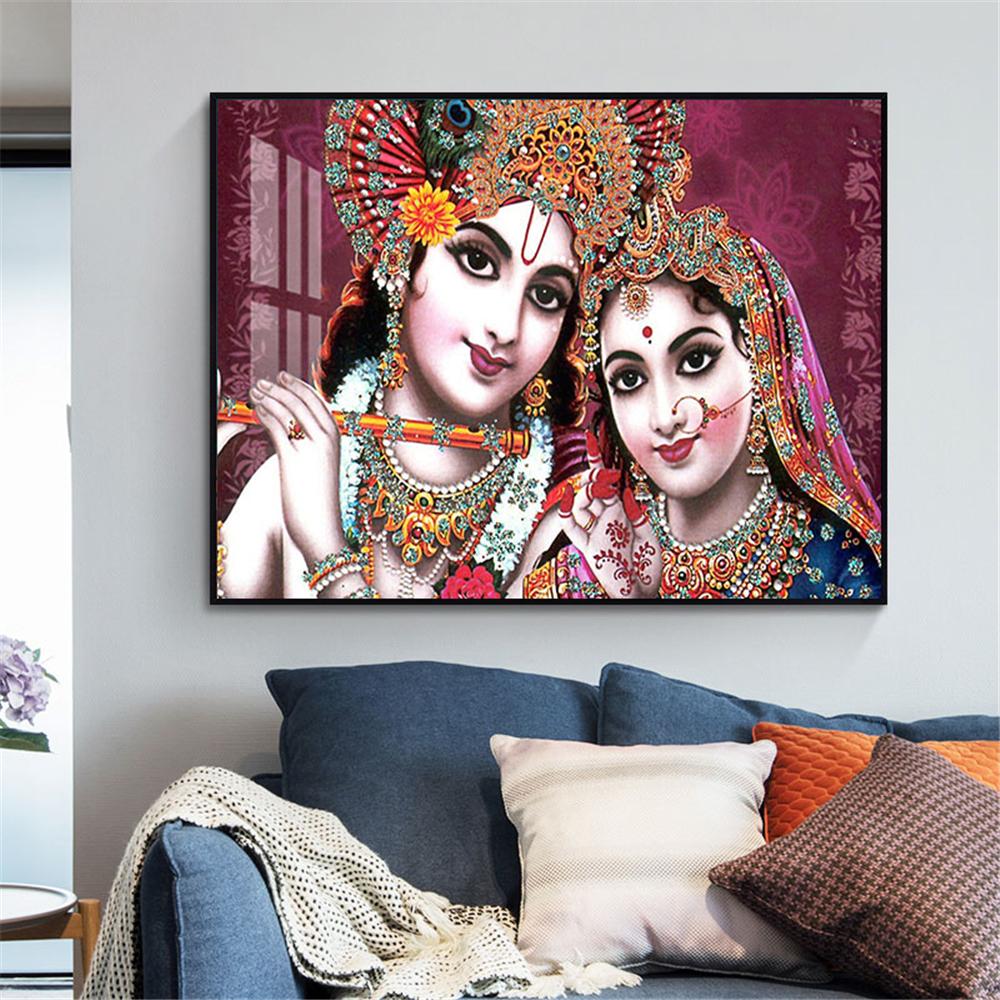 Radha Krishna Canvas Poster Silk Fabric Modern Style Prints Party House Decor Room Religion Canvas Painting On The Wall No Frame