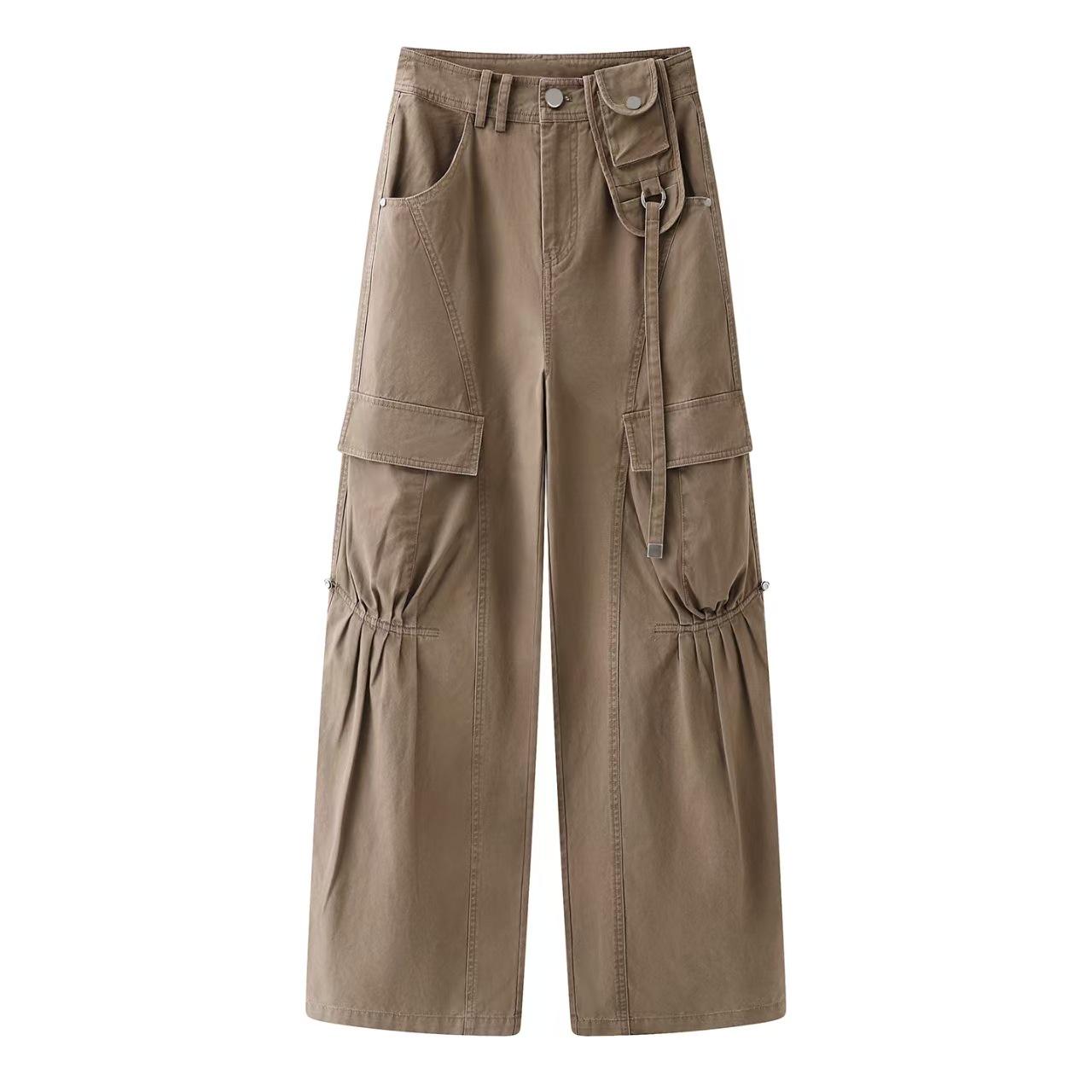 

In Stock: 2026 Spring Retro Pleated Pocket Cargo Pants (Style RK11301401) Medium коричневый/кофейный