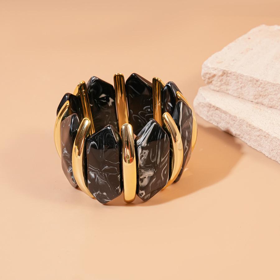 High-End European & Asian Gradient Acrylic Patchwork Bangle - Retro Exaggerated Style Wristband for Women