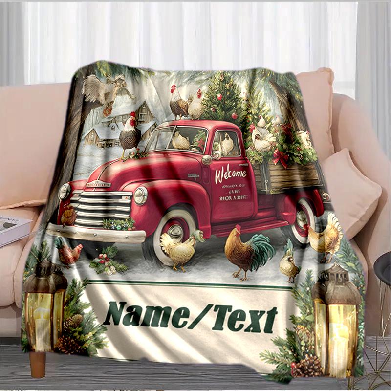 1PC Custom Name Christmas Truck Decorations outdooor Flannel blankets Throw Blanket All-Season Throw Gift Bedspread for Couch, Bed, Camping Holiday Bi
