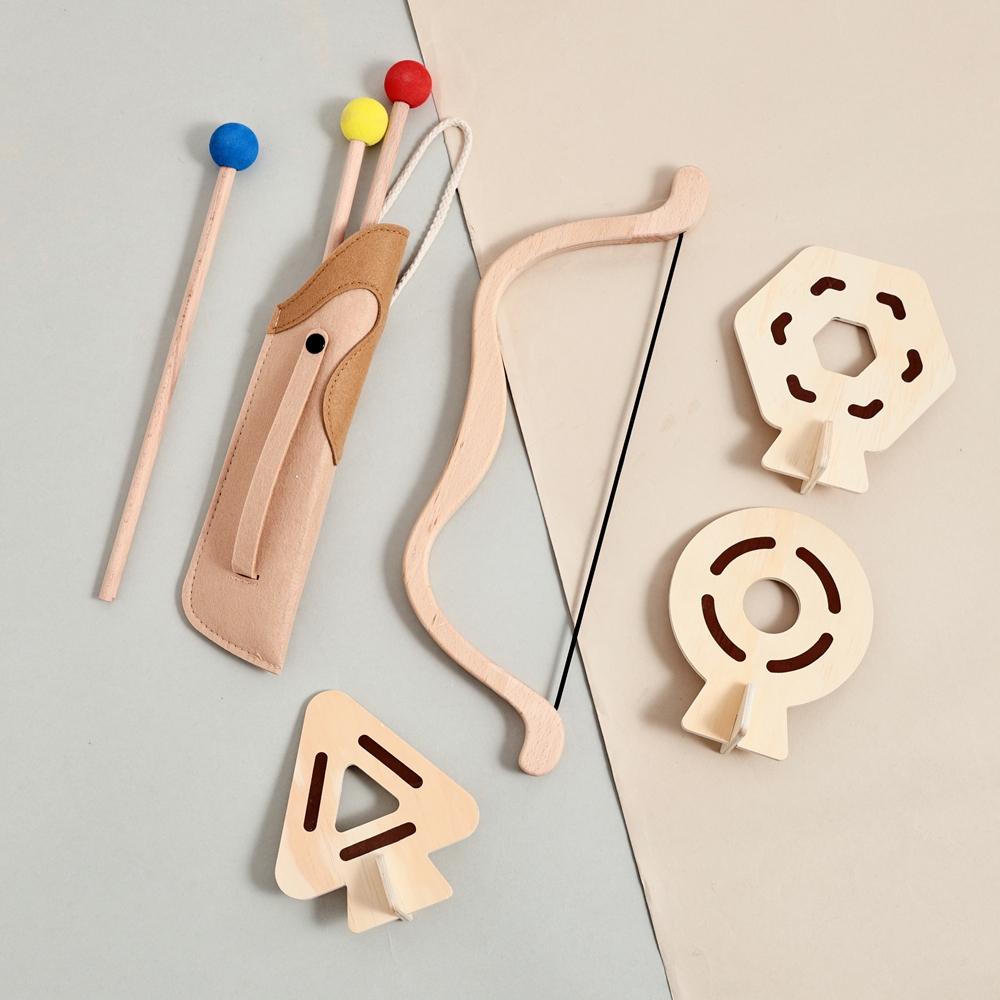 Topmix Unisex Kids Childrens Wooden Montessori Outdoor Toys Kids Bow And Arrow Toy Set Children Indoor Simulation Shooting Toys Props Baby Gifts