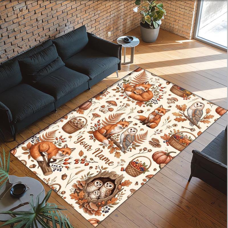 Forest Theme Crystal Velvet Floor Rug Personalized Custom Name Text Warm Carpet Home Decoration