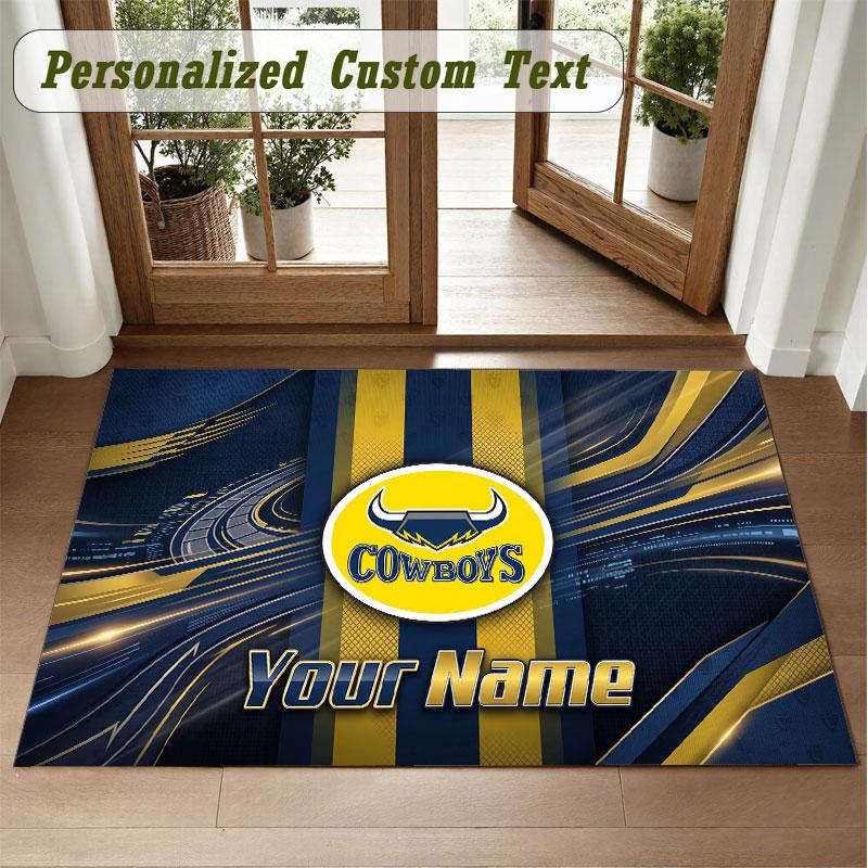 Crystal Velvet Square Rug Custom NameNorth Queensland Cowboys Pattern Non Slip Home Floor Decor Rug