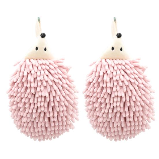 2Pcs Cute Hedgehog Hand Towel Coral Velvet Design with Hanging Rope Absorbent