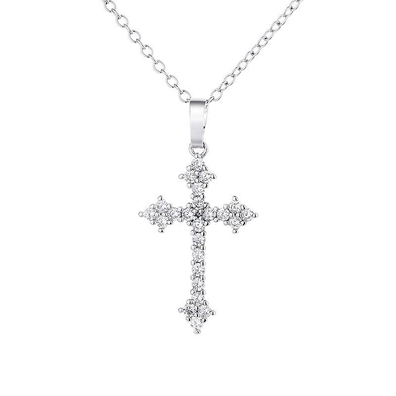 S925 Sterling Silver Diamond Cross Choker Necklace - Showerproof, American Hip Hop Style