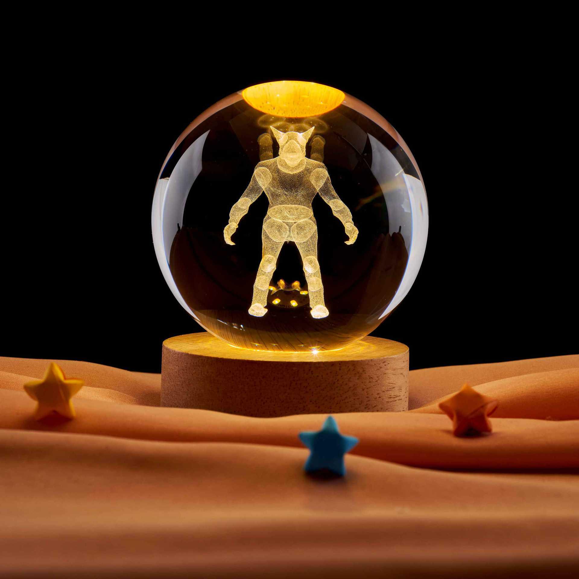 Colorful Werewolf Crystal Ball Night Light: Creative Luminous Ornament with Inner Carving Design