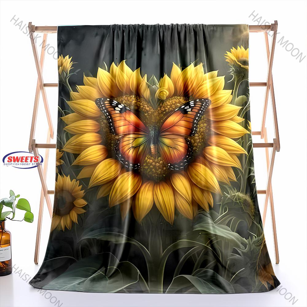 Sunflower Flannel Blanket for Couch, Living Room Bedroom Office Throw Blanket, Soft & Warm Decor Gift Blanket for Women, Men 75X95CM