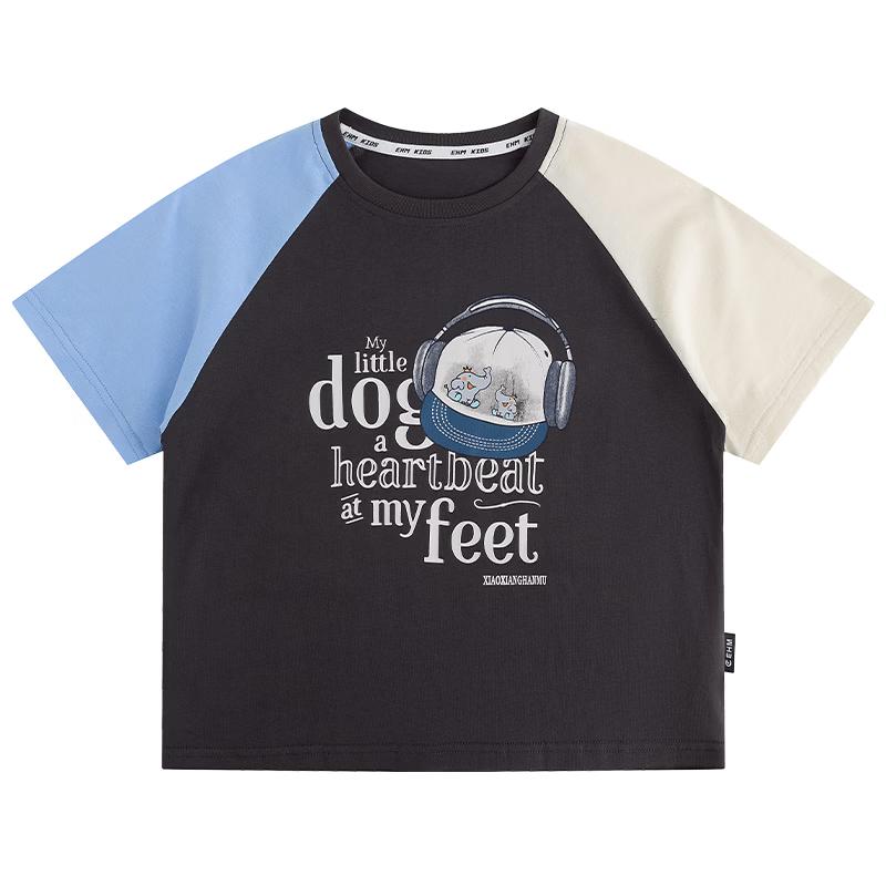 Little Elephant Hamm Boys Spliced Short-Sleeve T-shirt 140 темно-серого