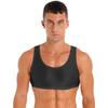Mens Glossy Vest Cropped Tank Top Sleeveless Design Round Neck Solid Color Swimwear Nightwear Tops