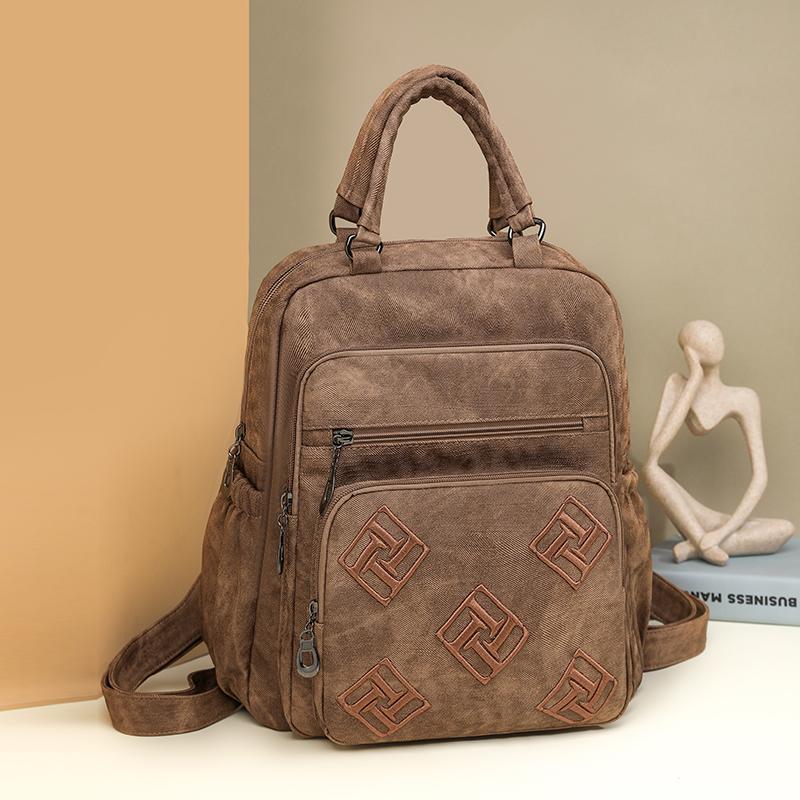 Vintage Leather Backpack for Women Casual Daypack Travel Shoulder Bag with Multi Pockets
