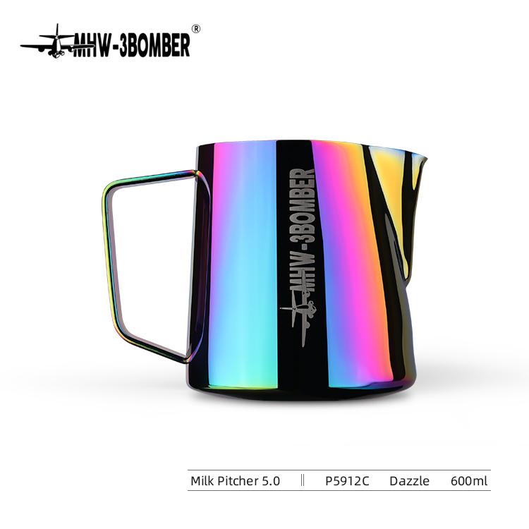 MHW-3BOMBER Nerezová konvička na pěnění mléka 500/600ml Cappuccino Latte Art Džbánek na pěnění mléka Elegantní příslušenství pro domácího baristu