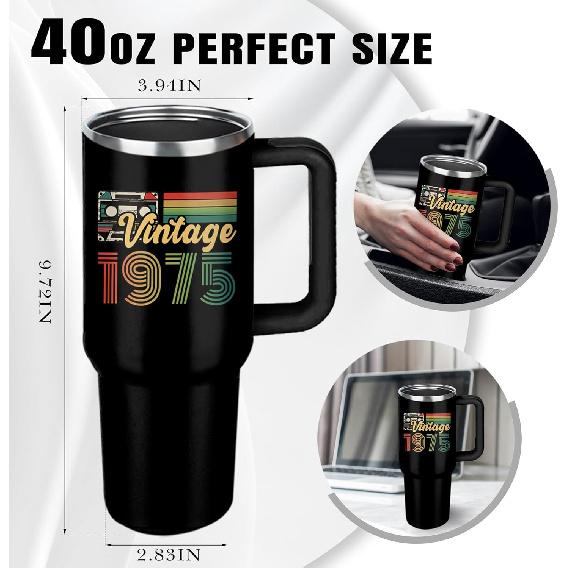 50th Birthday Gifts for Men/Women, Vintage 1975 Birthday Insulated Tumbler 40oz, 1975 Birthday Gifts for Men, Birthday Gifts for Men Turning 50 Year