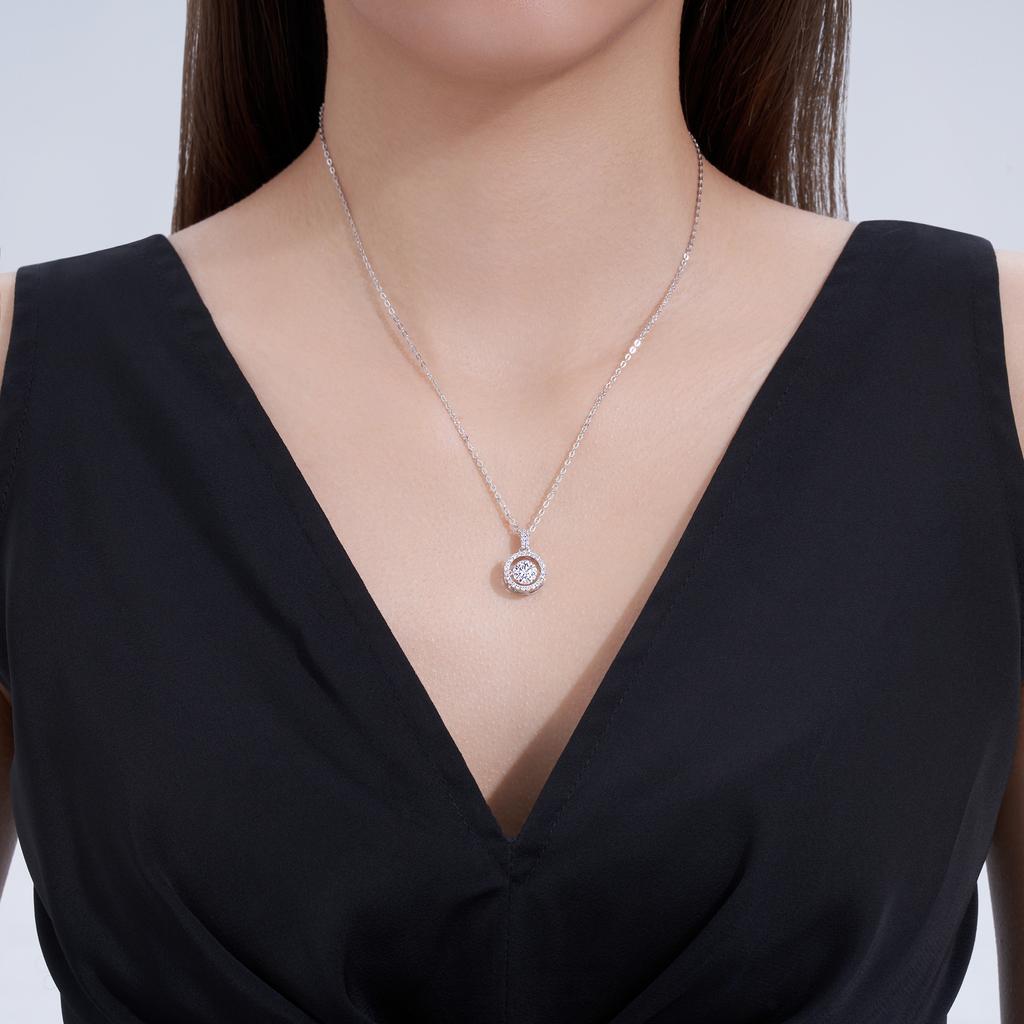 Elegant Double Halo Round Moissanite Circle Pendant Necklace S925 Silver VVS Round Brilliant GRA Certified Delicate Necklace