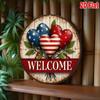 Metal Tin Sign Patriotic Welcome Heart Wall Art 2D Porch Decor Memorial Day Independence