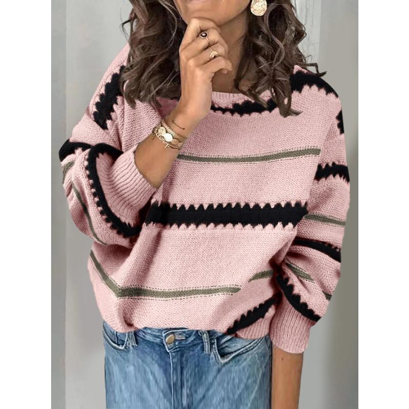Autumn Movement Women's Metallic Striped Knitwear Pullover Commuter Loose Sweater
