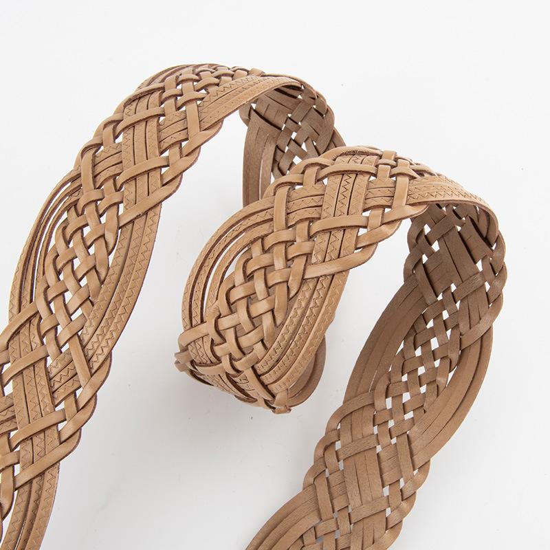 Belt New Trendy Bohemian Braided Belt Round Buckle No Punching Ladies Wide Belt