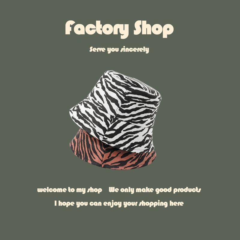 Adjustable Zebra Pattern Fisherman Hat Female Wild Sunscreen Retro Cover Face Bucket Hat Male