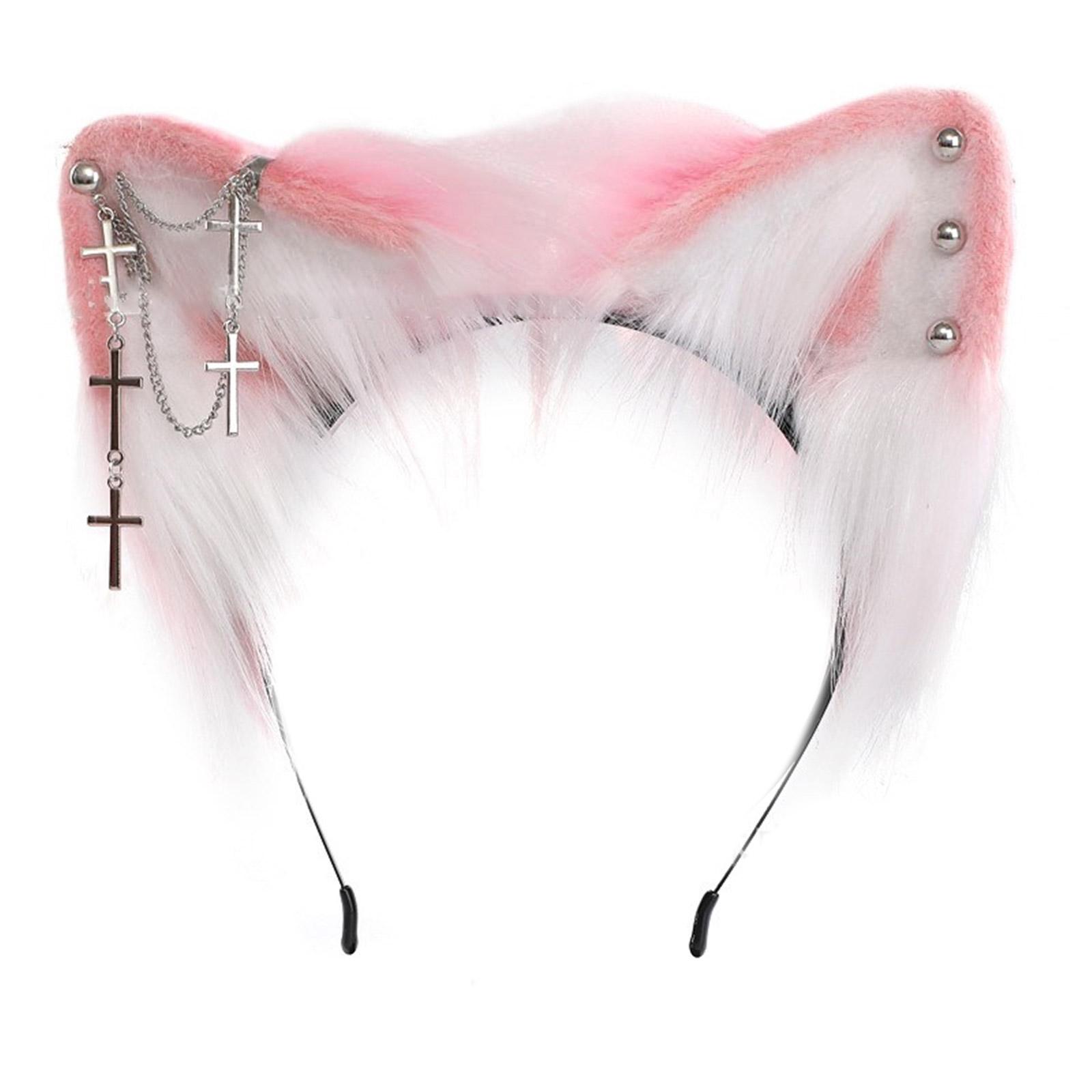 

Повязки на голову в виде кошачьих ушек ручной работы с металлическими серьгами. Повязки на голову в виде плюшевых кошек для встреч в стиле аниме. Рождественский подарок для девочки. розовый