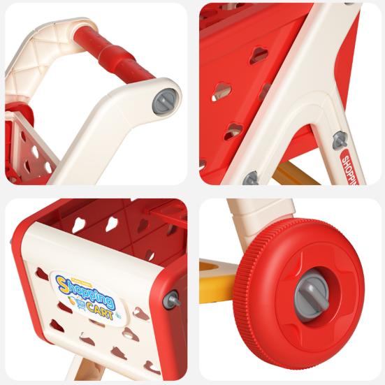 Carrinho de compras infantil de brinquedo com 25 acessórios para frutas, vegetais e alimentos, carrinho de compras de simulação, carrinho de compras de brinquedo