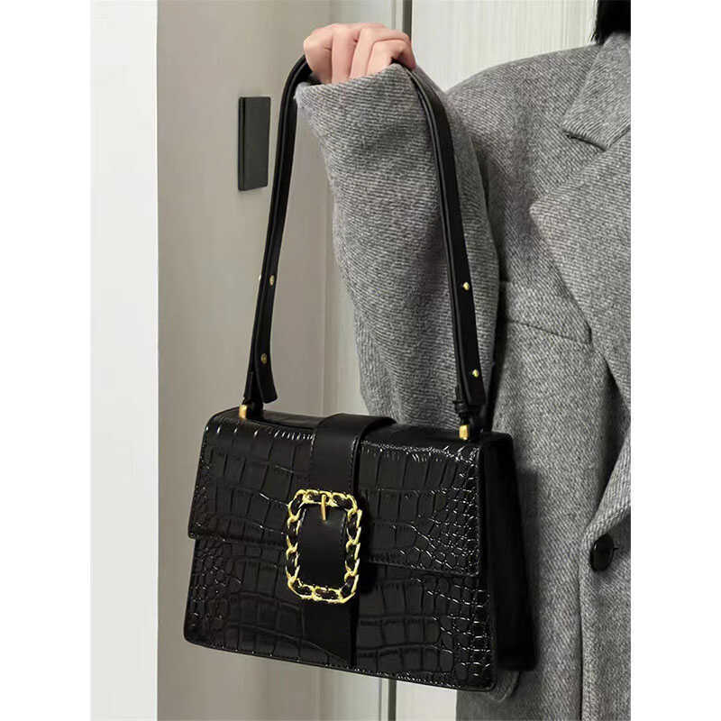 

Мягкая сумка, сумка с узором под аллигатора, черного и золотого цвета, вместительная сумка-мессенджер в студенческом стиле для поездок на работу, осень 2024 г. чёрный