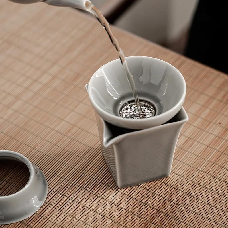 Ice Gray Glaze Tea Strainer Stainless Steel Screen Filter Sets Tea Partition Ceramics Kung Fu Tea Ceremony Tea Making Device