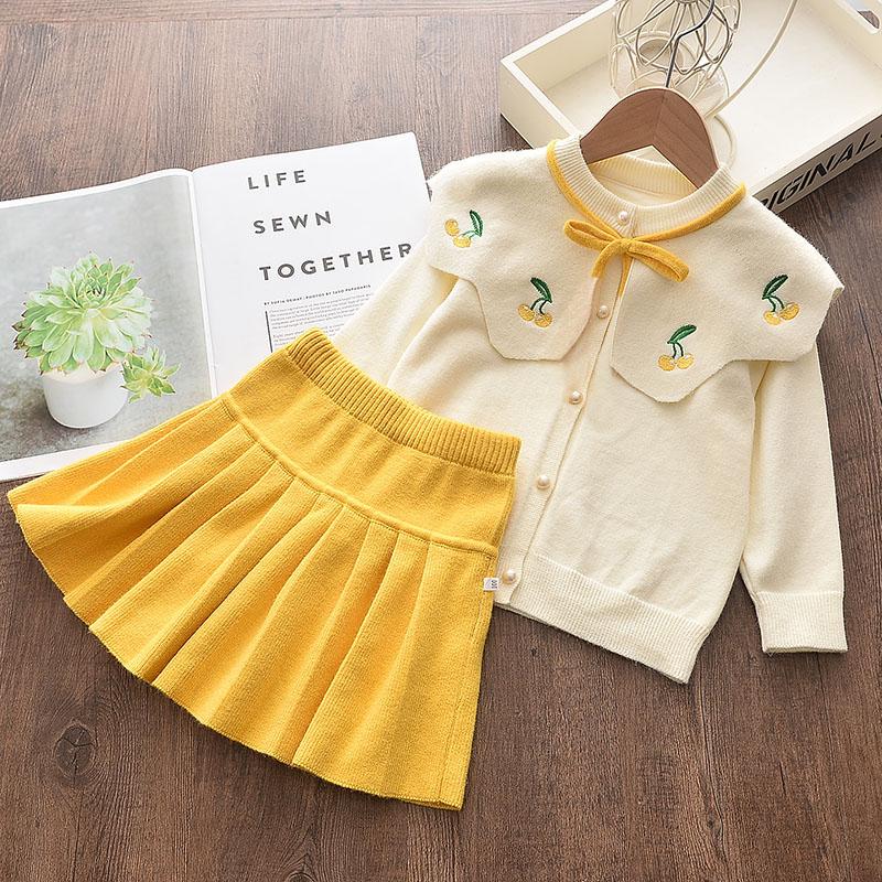 Baby Girl Clothes Set Sweet Outfits Autumn Winter Kids Girls Long Sleeve Knitted Embroidery Sweater + Skirt 2pcs Set