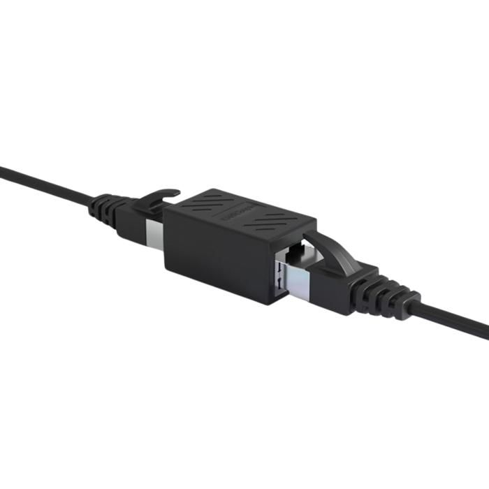 Coupleur RJ45 - PHONILLICO - Pack de 2 - Noir - Compatible Cat 5/6/7