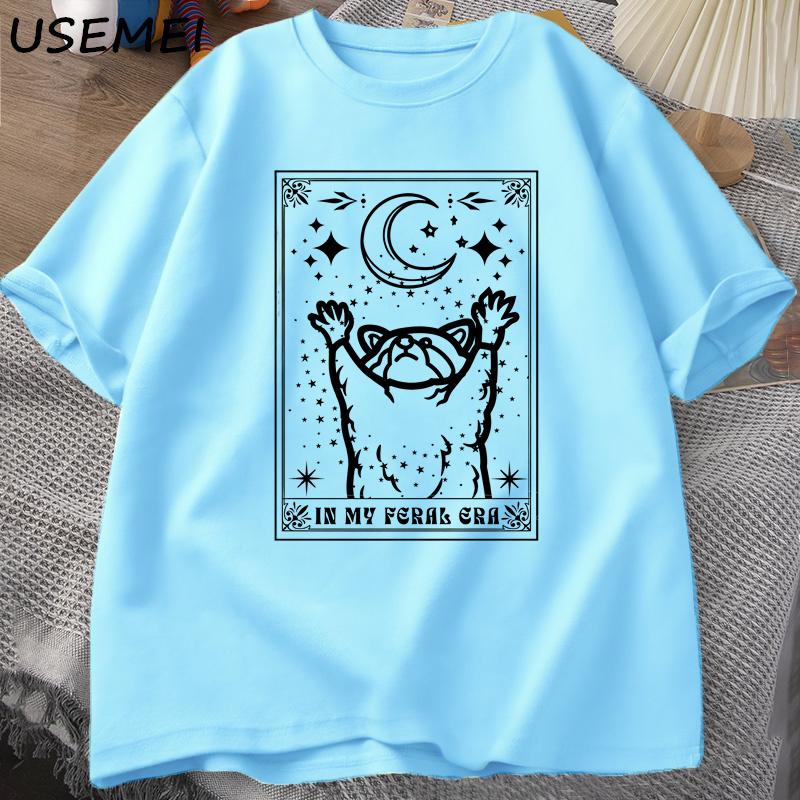 In My Feral Era Raccoon T Shirt Mystical Racoon Tshirt Tarot Card Print Tshirt Summer Cotton Short Sleeve Tee Shirt Unisex Clothes