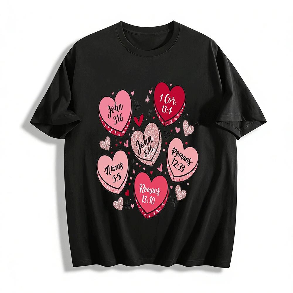 

Christian Valentine Heart Candy Box Print Top Pure cotton T-shirt XXS