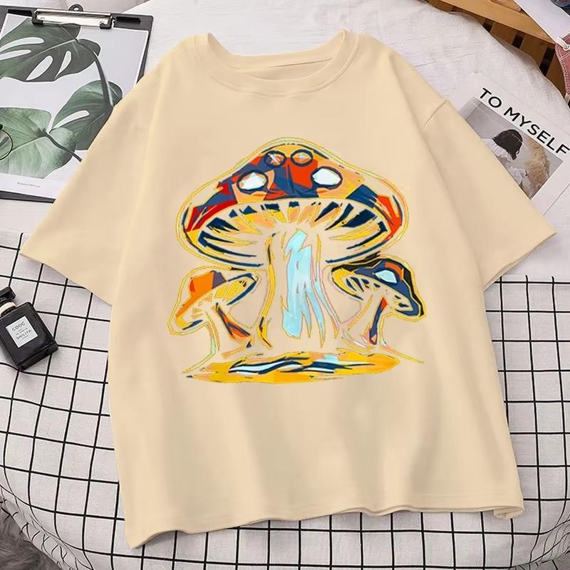 Retro Graphic Tees Unisex Summer Loose Vintage Boho Mushroom Unisex T Shirt Psychedelic Hippie Art Tshirt Clothing Tops Femme Soft