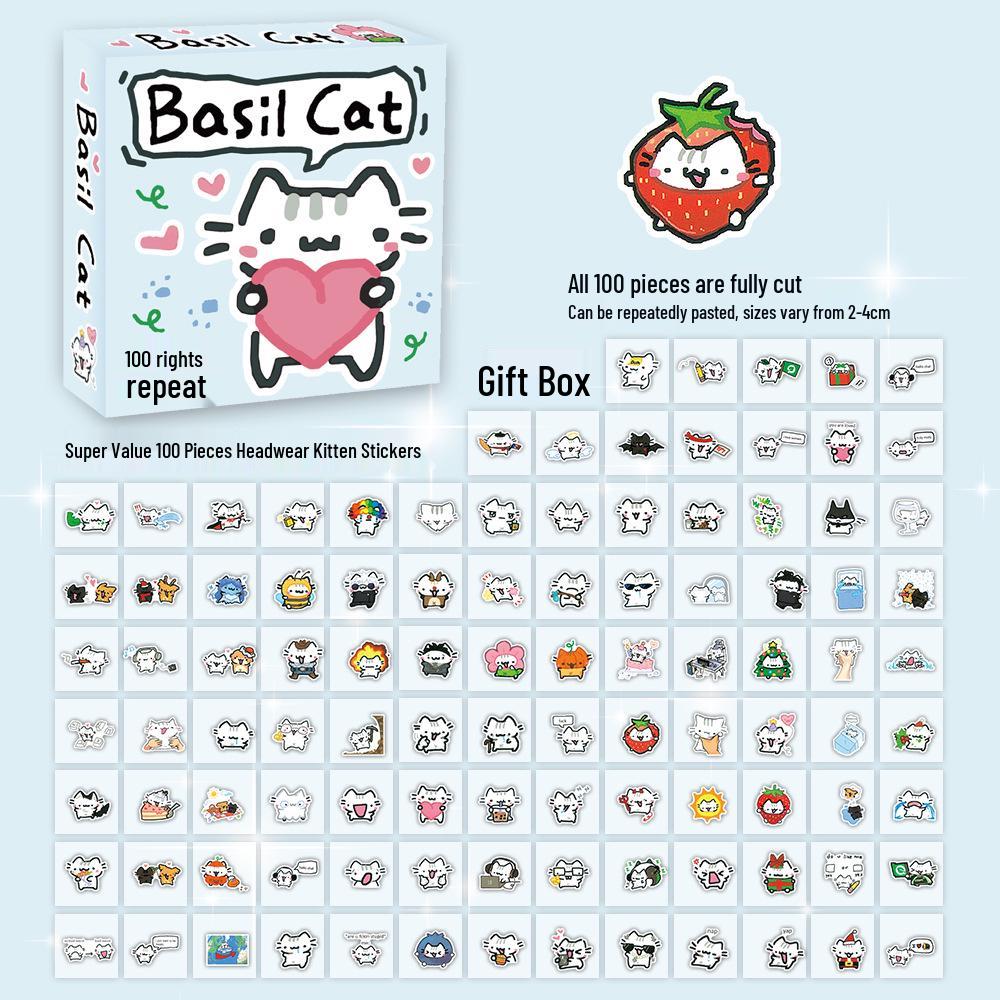 72 Cute Kitten Line Art Stickers: Cartoon Decorations for Phone Case & Laptop - Waterproof