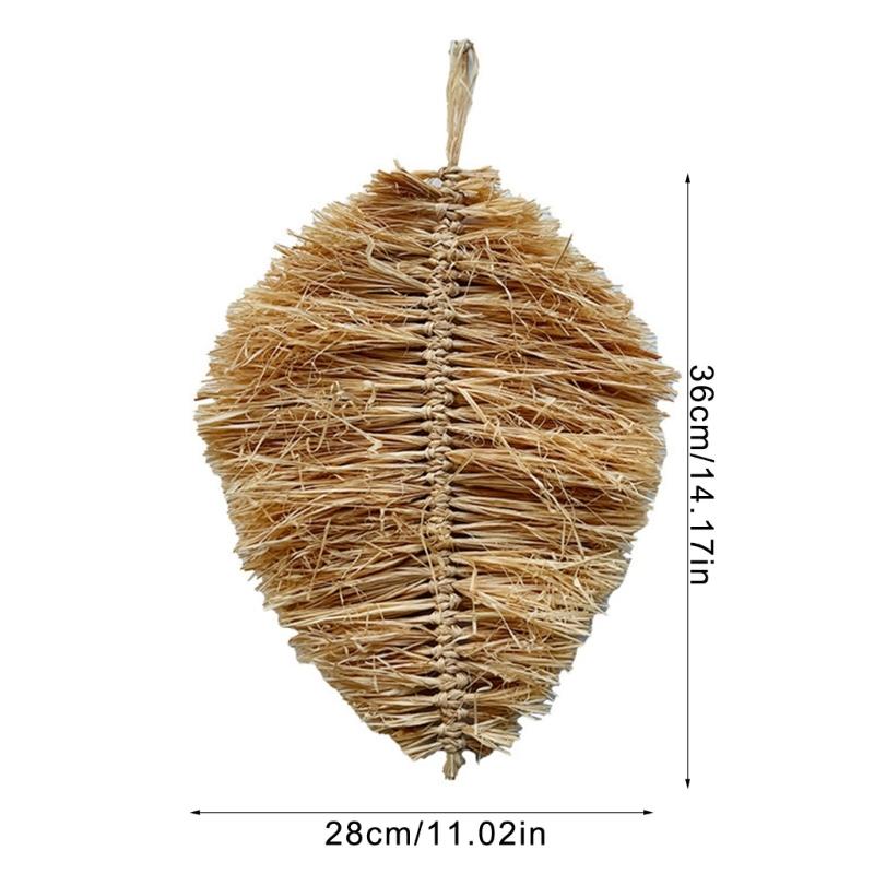 Japanese Styles Wall Art Handcrafted Dried Grass Raffia Leaf Hanging Ornament For Home Living Room Bedroom Decoration