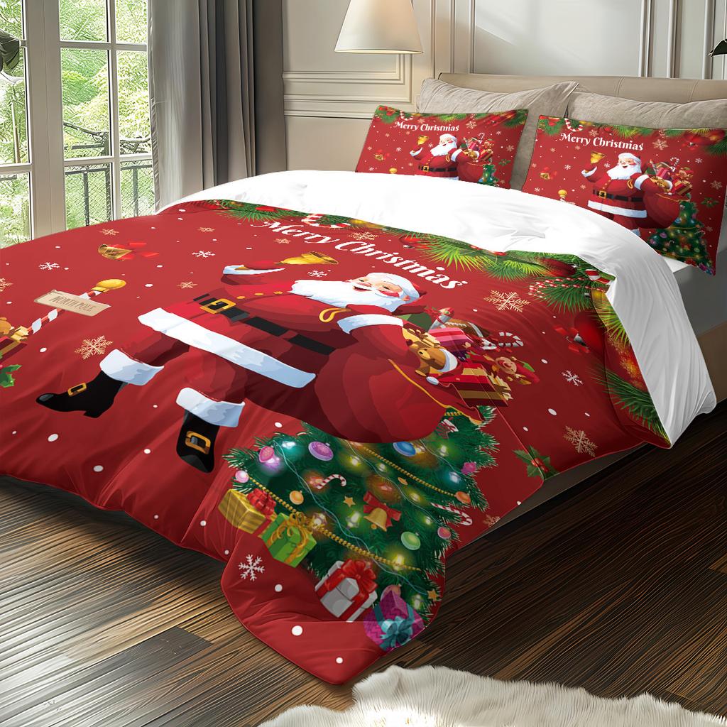 Husă de plapumă din trei piese Lenjerie de pat de Crăciun Față de pernă cu Moș Crăciun Husă de plapumă