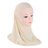 Beautiful Cute Girl Rhinestones Hijab Simple Flower Head Wrap Polyester Easy Pull-On Pray Hat Children