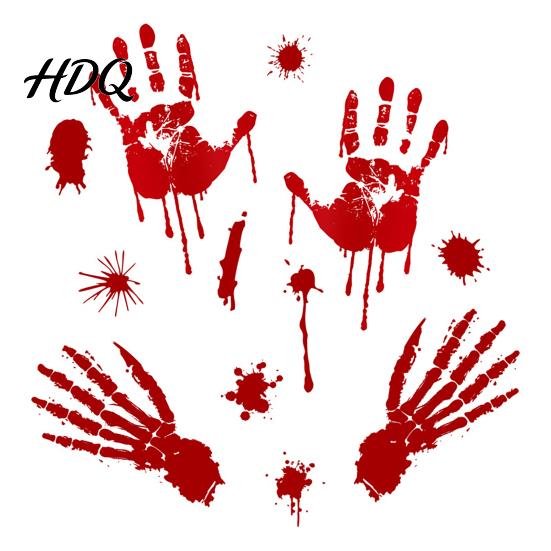 Long-lasting Window Sticker Halloween Blood Handprints/Footprints Wall Stickers Removable Decals Spooky Waterproof Scratch-resistant Decal